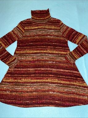 GREAT NORTHWEST INDIGO knit turtleneck tunic sweater striped fall colors size L